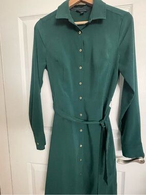 Tommy Hilfiger Emerald Green Long-Sleeve Button-Front Shirt Dress